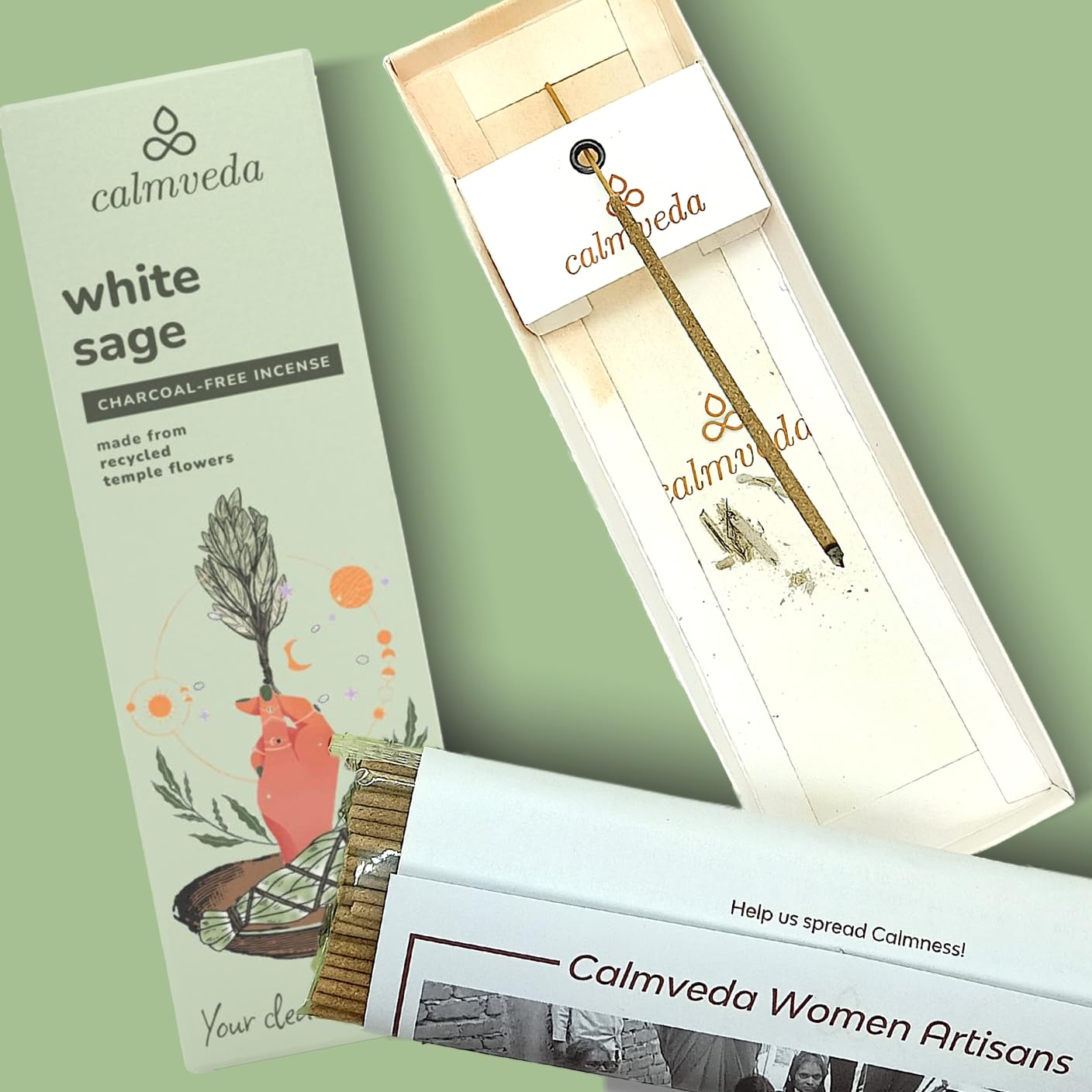 Lot de 80 bâtons d'encens à la sauge blanche pour le nettoyage – Sans charbon de bois, fabriqués à partir de fleurs recyclées | Bâtons d'encens pour nettoyer les énergies négatives | Encens en Baton