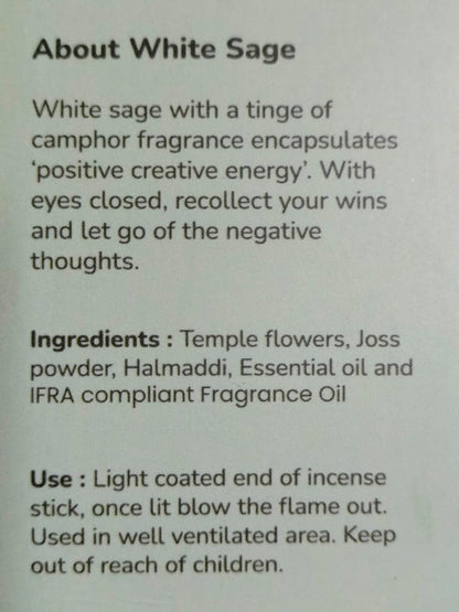 Lot de 80 bâtons d'encens à la sauge blanche pour le nettoyage – Sans charbon de bois, fabriqués à partir de fleurs recyclées | Bâtons d'encens pour nettoyer les énergies négatives | Encens en Baton