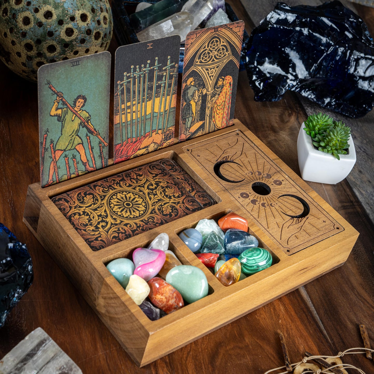 Curawood Support de cartes de tarot – Affichez votre dessin quotidien – Support de cartes de tarot pour affichage – Cadeaux de sorcière, fournitures de sorcellerie – Cadeaux de tarot pour femme –