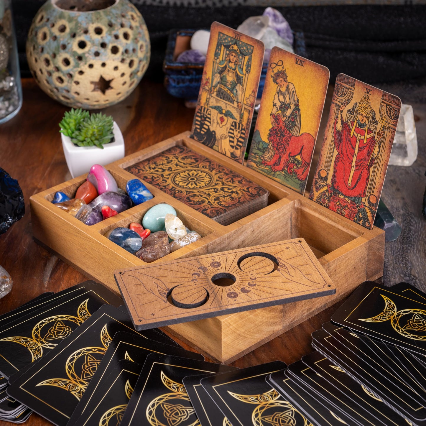 Curawood Support de cartes de tarot – Affichez votre dessin quotidien – Support de cartes de tarot pour affichage – Cadeaux de sorcière, fournitures de sorcellerie – Cadeaux de tarot pour femme –